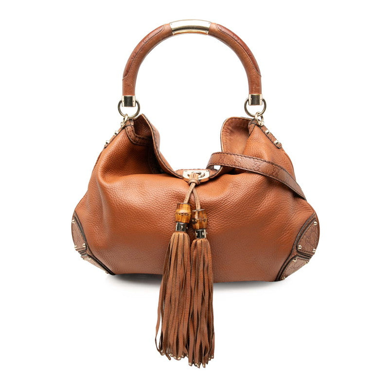 グッチ グッチシマ タッセル インディ ハンドバッグ ショルダーバッグ 2WAY 182888 ブラウン レザー レディース GUCCI 【中古】