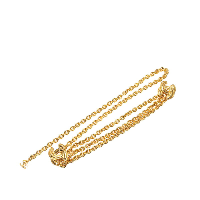 シャネル ヴィンテージ マトラッセ ココマーク 3連 チェーン ベルト ゴールド メッキ レディース CHANEL 【中古】