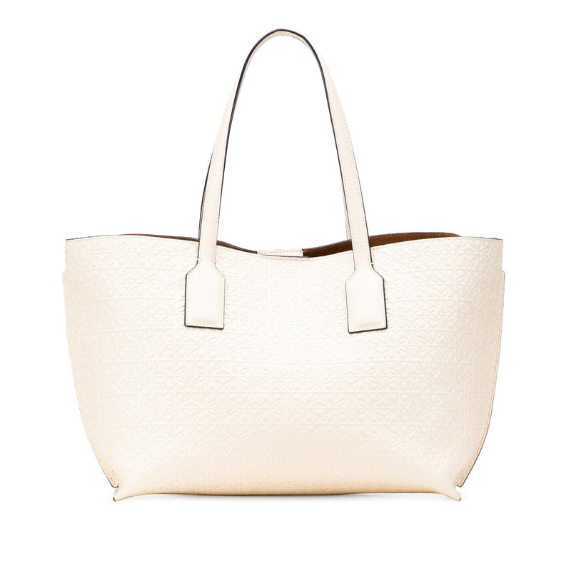 ロエベ リピートアナグラム Tショッパー トートバッグ ショルダーバッグ ホワイト アイボリー レザー レディース LOEWE 【中古】