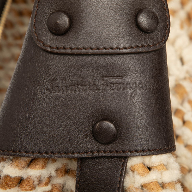 サルヴァトーレフェラガモ ワンショルダーバッグ ブラウン ベージュ ボア レザー レディース Salvatore Ferragamo 【中古】