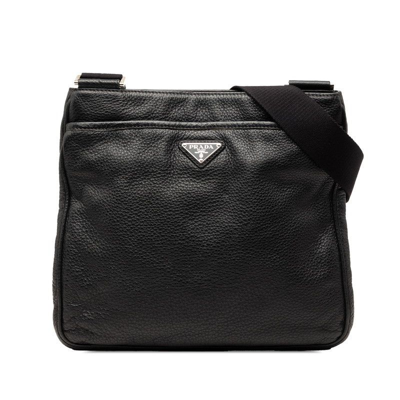 プラダ 三角ロゴプレート 斜め掛け ショルダーバッグ 2VH019 ブラック レザー レディース PRADA 【中古】