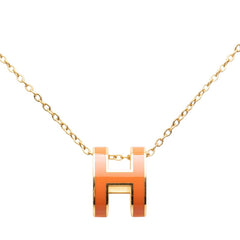 エルメス ポップアッシュ ポップH Hロゴ チェーン ペンダント ネックレス ゴールド オレンジ メッキ レディース HERMES 中古