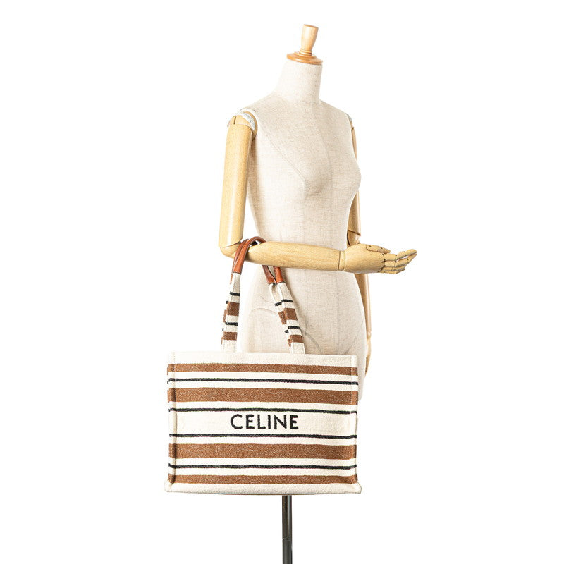 セリーヌ ロゴ ハンドバッグ トートバッグ ホワイト ブラウン ブラック キャンバス レザー レディース CELINE 【中古】