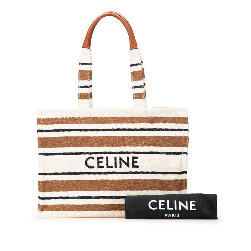 セリーヌ ロゴ ハンドバッグ トートバッグ ホワイト ブラウン ブラック キャンバス レザー レディース CELINE 【中古】
