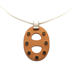 エルメス シェーヌダンクルPM スタッズ ネックレス ベージュ ブラウン ヴォースイフト レディース HERMES 【中古】