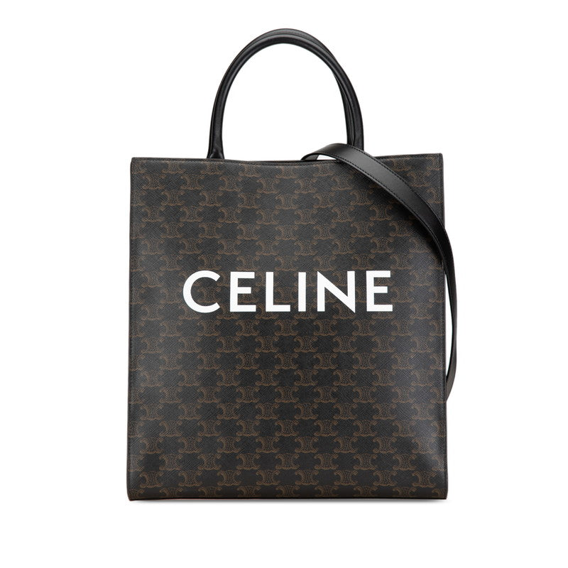 セリーヌ トリオンフ バーティカルカバ ミディアム ハンドバッグ ブラック ブラウン PVC レザー レディース CELINE 【中古】