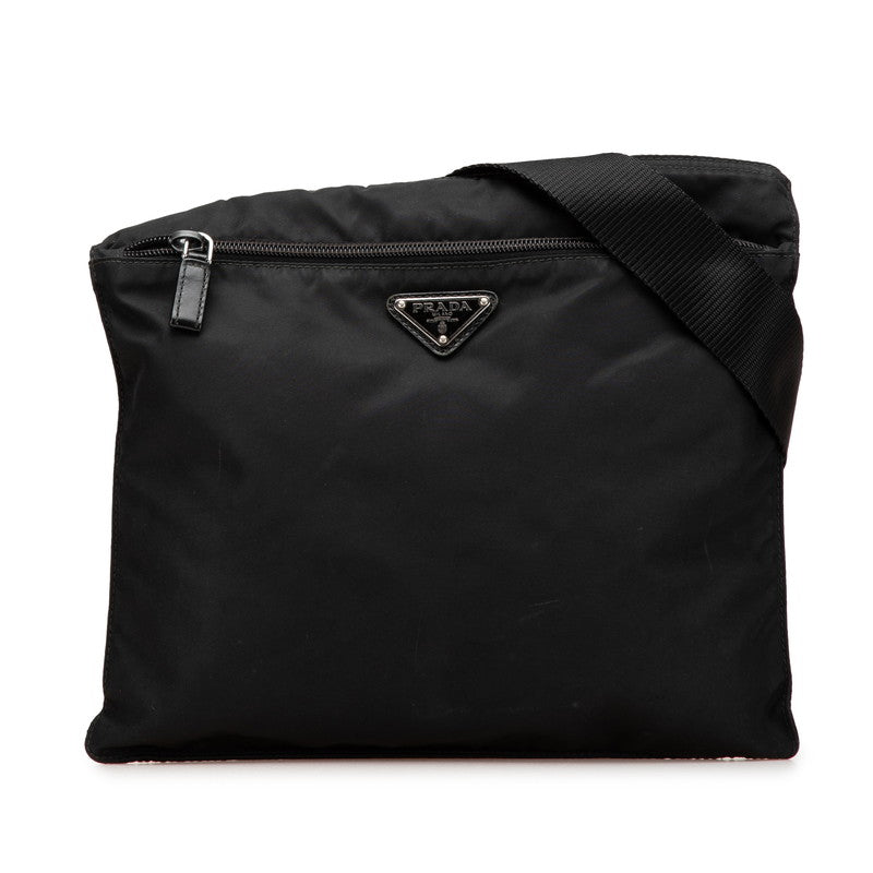 プラダ 三角ロゴプレート 斜め掛け ショルダーバッグ ブラック ナイロン レディース PRADA 【中古】