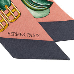 エルメス ツイリー Jumping ジャンピング スカーフ ピンク マルチカラー シルク レディース HERMES 【中古】