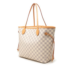 ルイ ヴィトン ダミエ アズール ネヴァーフルMM トートバッグ ショルダーバッグ N51107 ホワイト PVC レザー レディース LOUIS VUITTON 中古