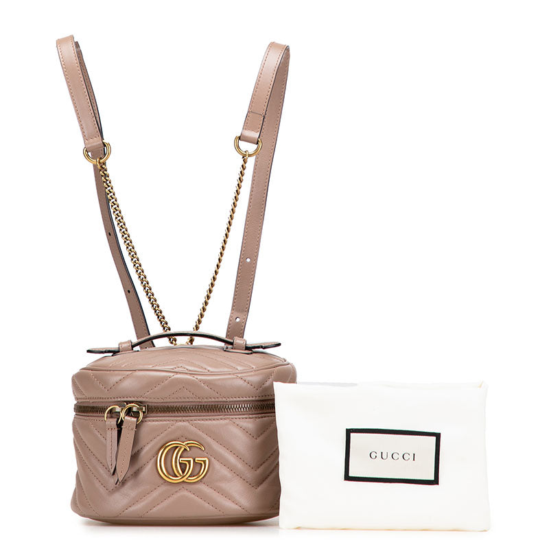 グッチ GGマーモント キルティング リュック バックパック 598594 ベージュ レザー レディース GUCCI 【中古】