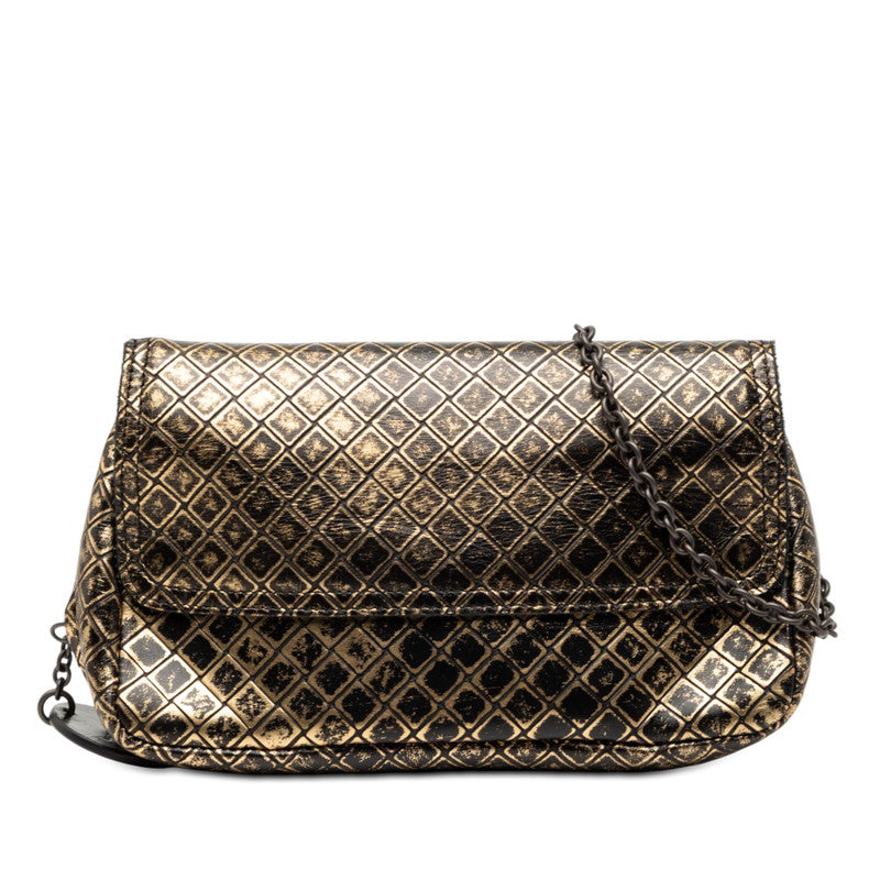 ボッテガヴェネタ イントレッチオ ミラージュ チェーン ショルダーバッグ ブラック ゴールド レザー レディース BOTTEGAVENETA 【中古】