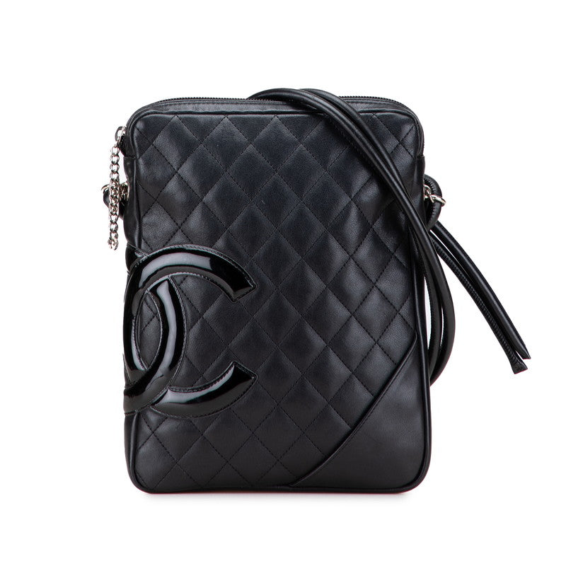 シャネル カンボンライン ココマーク 斜め掛け ショルダーバッグ ブラック カーフ パテントレザー レディース CHANEL 【中古】