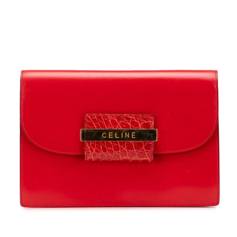 セリーヌ ロゴ クラッチバッグ レッド ゴールド レザー レディース CELINE 【中古】