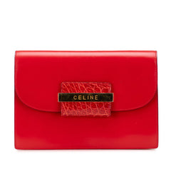 セリーヌ ロゴ クラッチバッグ レッド ゴールド レザー レディース CELINE 【中古】