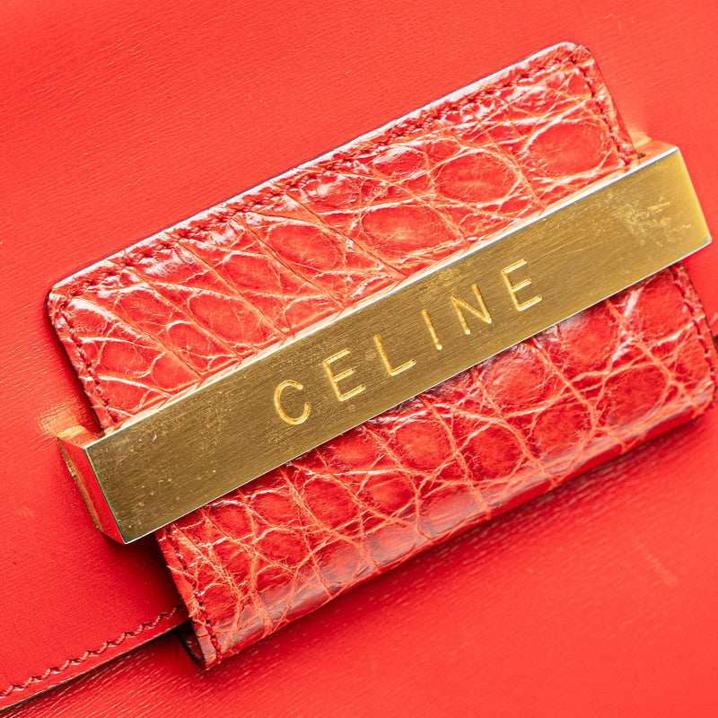 セリーヌ ロゴ クラッチバッグ レッド ゴールド レザー レディース CELINE 【中古】