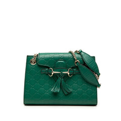 グッチ グッチシマ エミリー タッセルチャーム チェーン ショルダーバッグ 369621 グリーン レザー レディース GUCCI 【中古】