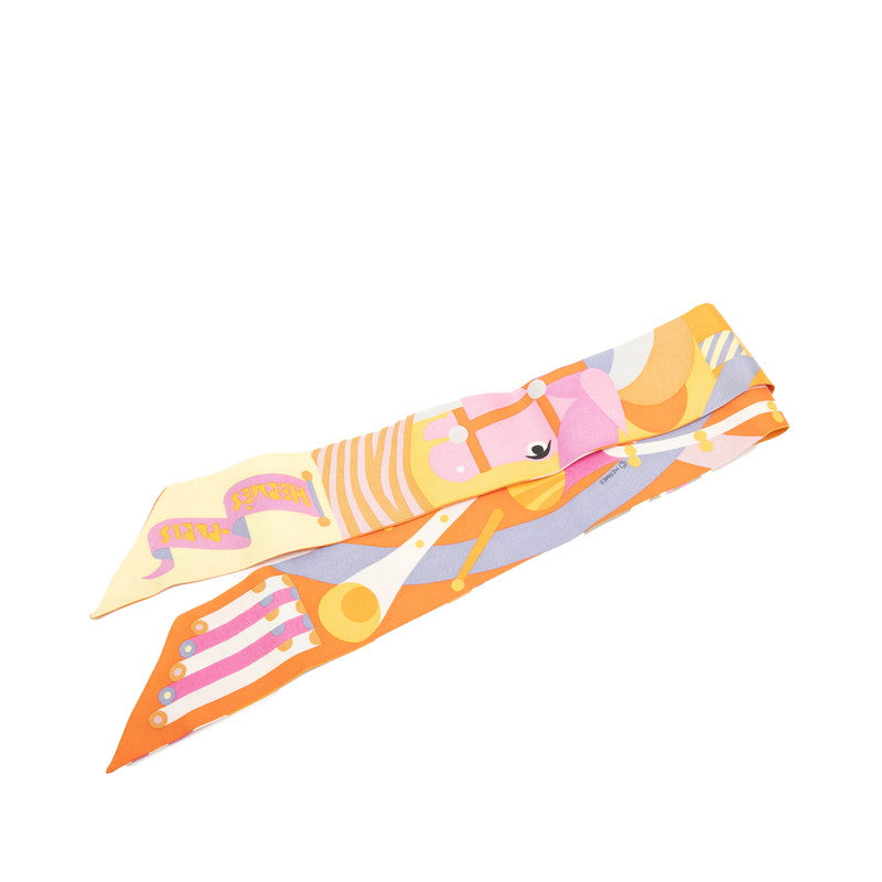 エルメス ツイリー Parade en Fanfare パラード アン ファンファーレ スカーフ オレンジ ピンク マルチカラー シルク レディース HERMES 【中古】