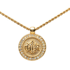 ディオール ロゴ ペンダント ネックレス ゴールド ラインストーン メッキ GP レディース Dior 【中古】
