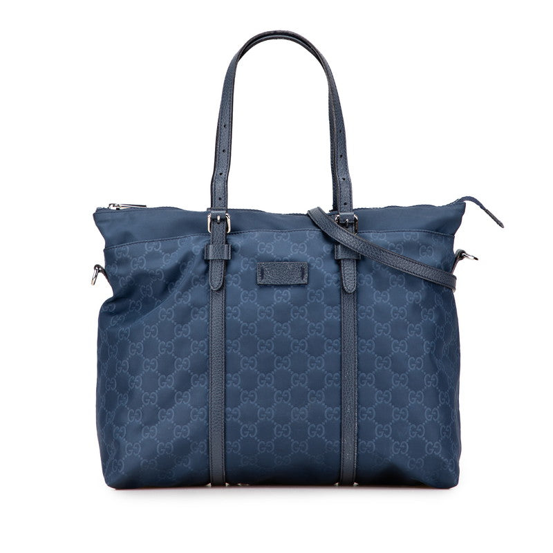 グッチ GGナイロン ハンドバッグ ショルダーバッグ 2WAY 387067 ネイビー ブルー ナイロン レザー レディース GUCCI 【中古】