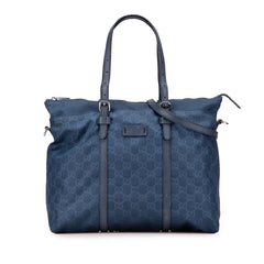 グッチ GGナイロン ハンドバッグ ショルダーバッグ 2WAY 387067 ネイビー ブルー ナイロン レザー レディース GUCCI 【中古】