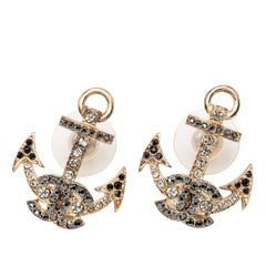 シャネル ココマーク アンカーモチーフ スタッド ピアス 18A刻印 ゴールド ブラック メッキ ラインストーン レディース CHANEL 【中古】