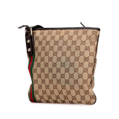 グッチ GGキャンバス シェリーライン 斜め掛け ショルダーバッグ 144388 ブラウン キャンバス レザー レディース GUCCI 【中古】