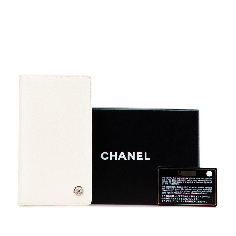 シャネル ココマーク 長財布 ホワイト レザー レディース CHANEL 【中古】