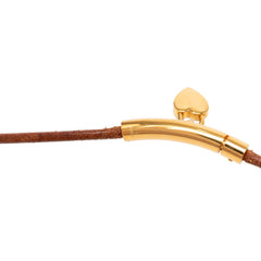 エルメス ヴィヴィリデ ハート カデナモチーフ チョーカー ゴールド ブラウン メッキ レザー レディース HERMES 【中古】