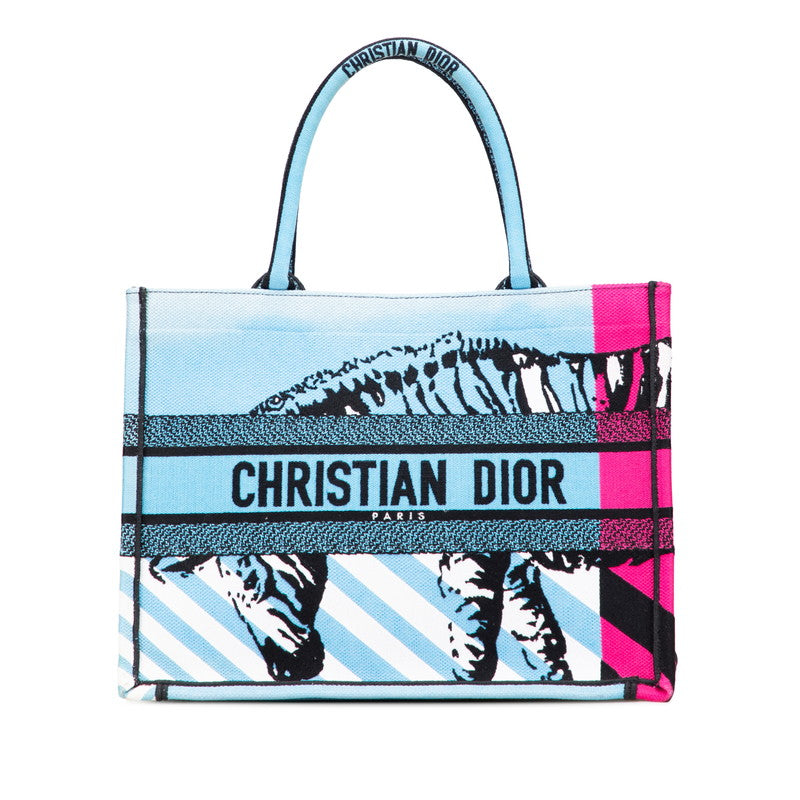 ディオール ブックトート ミディアム トートバッグ ハンドバッグ ブルー ピンク キャンバス レディース Dior 【中古】