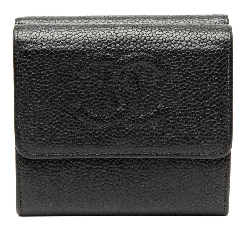 シャネル ココマーク ダブルホック 二つ折り財布 ブラック キャビアスキン レディース CHANEL 【中古】