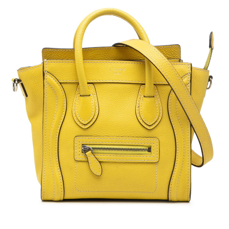 セリーヌ ラゲージ ナノショッパー ハンドバッグ ショルダーバッグ 2WAY イエロー レザー レディース CELINE 【中古】