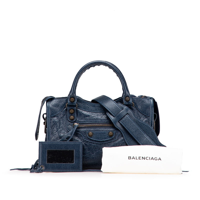 バレンシアガ クラシック ミニシティ ハンドバッグ ショルダーバッグ 2WAY ネイビー レザー レディース BALENCIAGA 【中古】