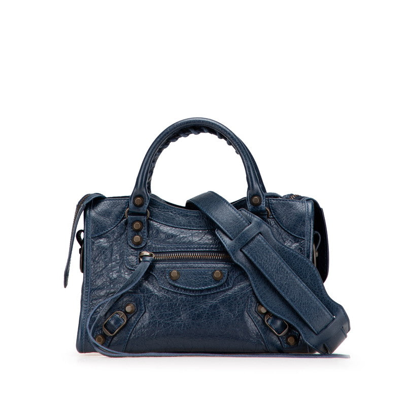 バレンシアガ クラシック ミニシティ ハンドバッグ ショルダーバッグ 2WAY ネイビー レザー レディース BALENCIAGA 【中古】