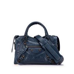 バレンシアガ クラシック ミニシティ ハンドバッグ ショルダーバッグ 2WAY ネイビー レザー レディース BALENCIAGA 【中古】