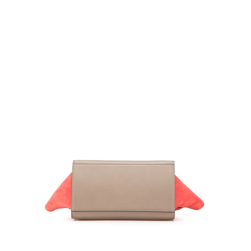 セリーヌ トラペーズ スモール ハンドバッグ ショルダーバッグ 2WAY グレー ベージュ ピンク レザー スウェード レディース CELINE 【中古】