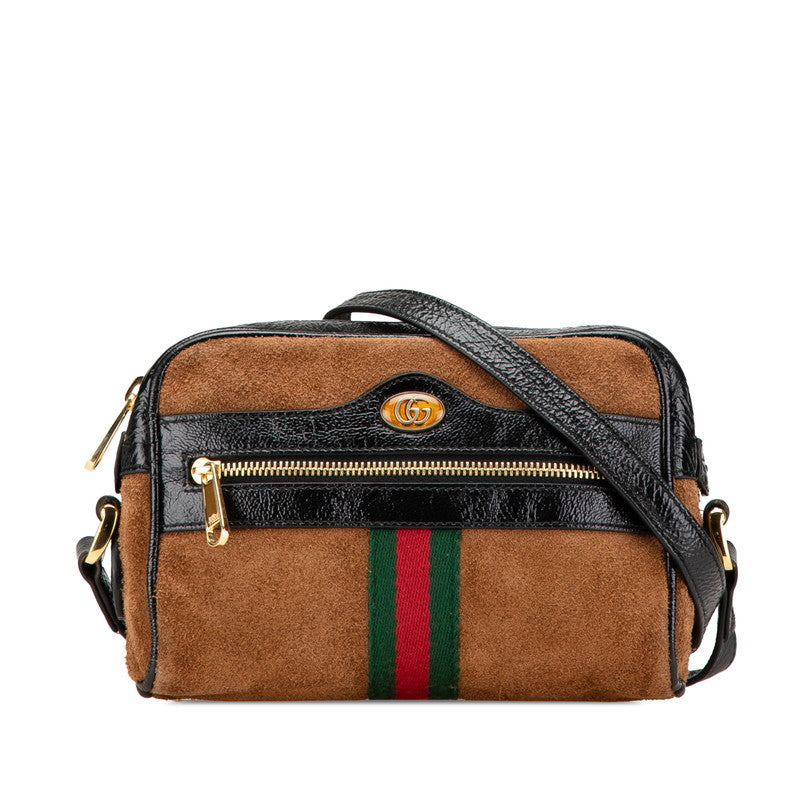 グッチ シェリー オフィディア 斜め掛け ショルダーバッグ 573321 ブラウン マルチカラー スウェード エナメル レディース GUCCI 【中古】