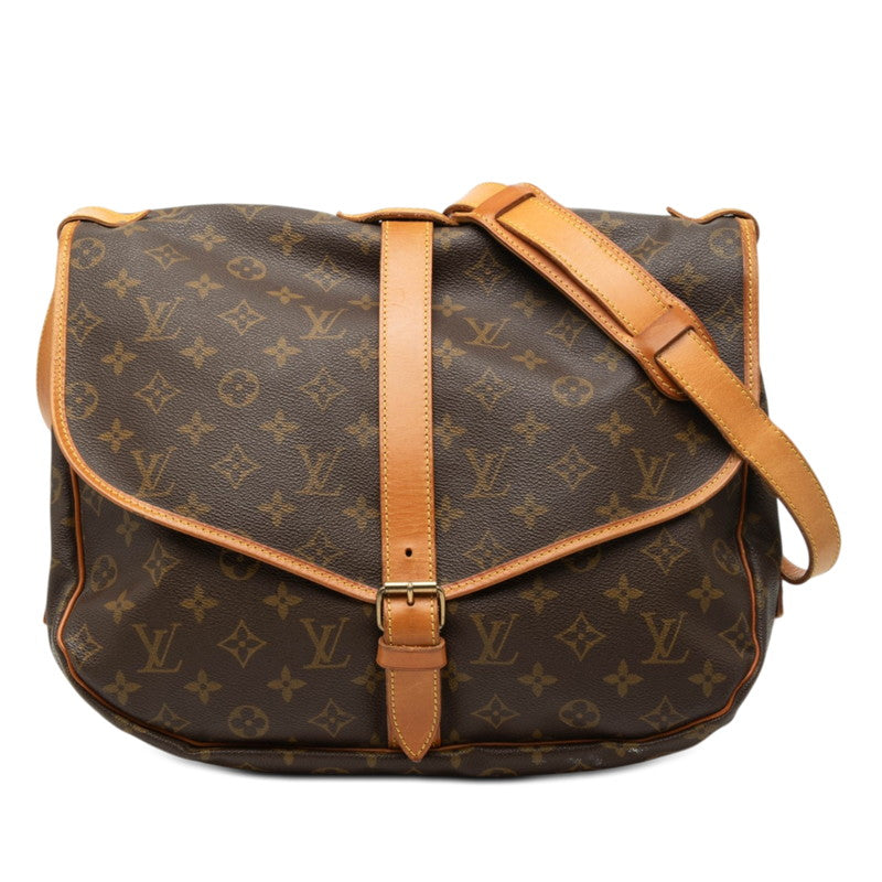 ルイ ヴィトン モノグラム ソミュール35 斜め掛け ショルダーバッグ M42254 ブラウン PVC レザー レディース LOUIS VUITTON 【中古】