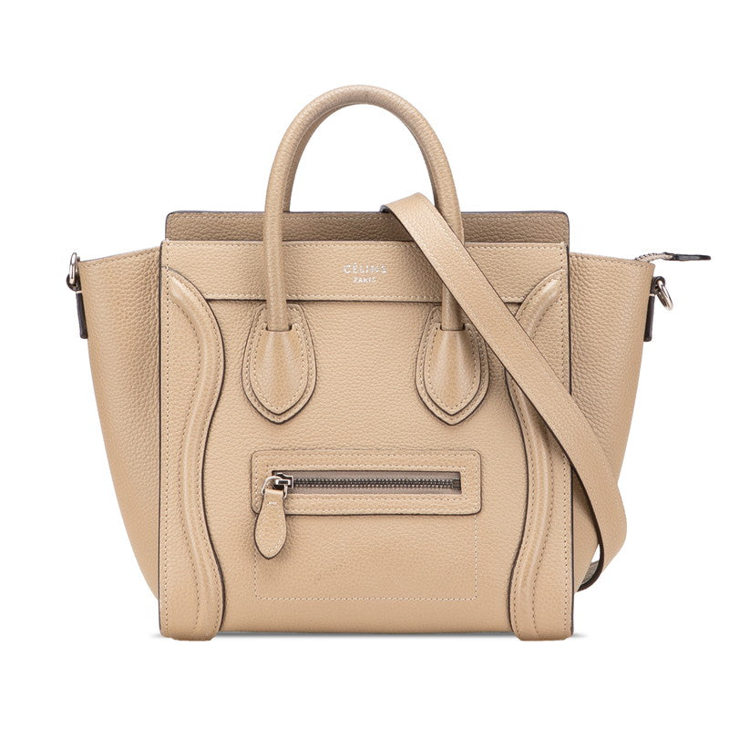 セリーヌ ラゲージ ナノショッパー ハンドバッグ ショルダーバッグ 2WAY ベージュ レザー レディース CELINE 【中古】