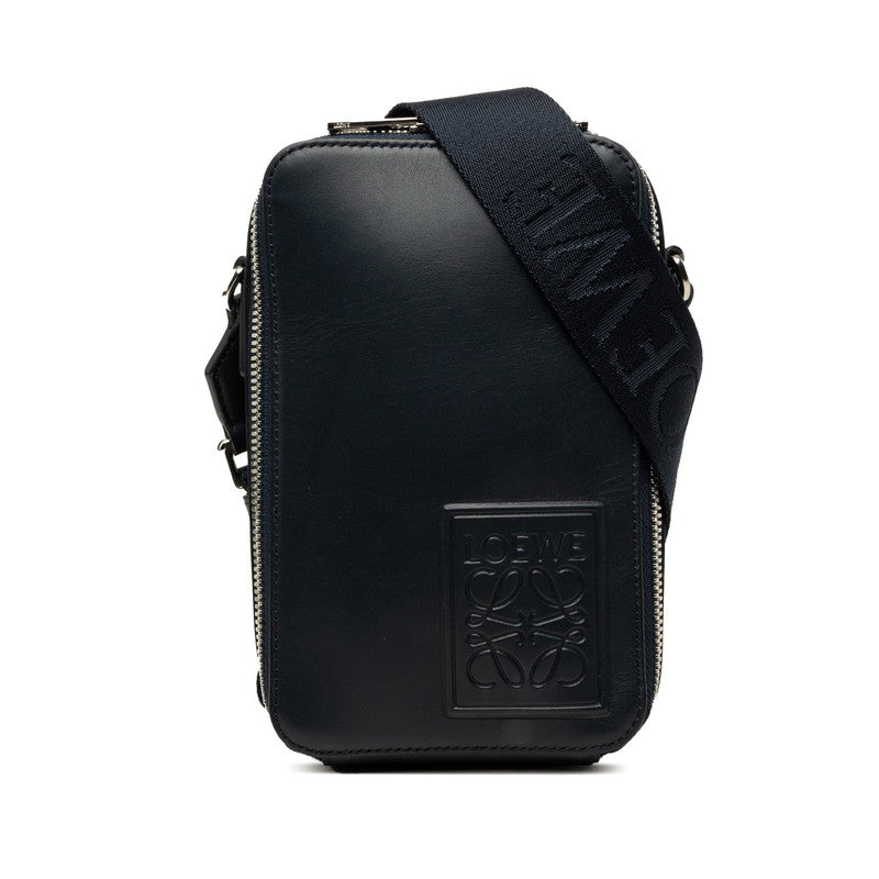 ロエベ アナグラム バーティカル クロスボディポケット 斜め掛け ショルダーバッグ ネイビー レザー レディース LOEWE 中古