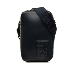 ロエベ アナグラム バーティカル クロスボディポケット 斜め掛け ショルダーバッグ ネイビー レザー レディース LOEWE 中古