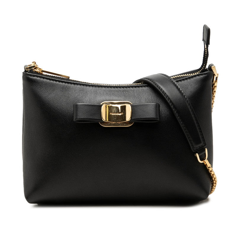 サルヴァトーレフェラガモ ヴァラリボン ミニ チェーン ショルダーバッグ ブラック レザー レディース Salvatore Ferragamo 中古
