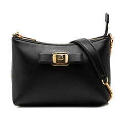 サルヴァトーレフェラガモ ヴァラリボン ミニ チェーン ショルダーバッグ ブラック レザー レディース Salvatore Ferragamo 中古