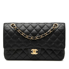 シャネル ココマーク マトラッセ25 ダブルフラップ チェーンショルダーバッグ ブラック キャビアスキン レディース CHANEL 【中古】
