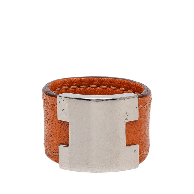 エルメス ルーリー リング 指輪 #M オレンジ シルバー レザー メタル レディース HERMES 【中古】