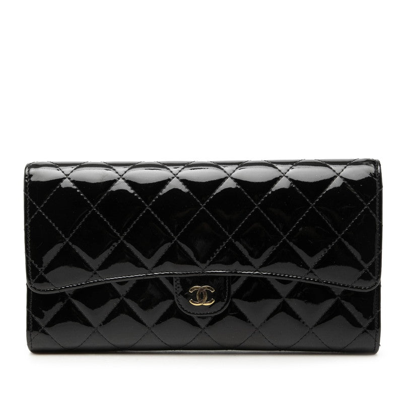 シャネル マトラッセ ココマーク 長財布 ブラック パテントレザー レディース CHANEL 【中古】