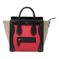 セリーヌ ラゲージ ナノショッパー ハンドバッグ ブラック レッド グレー レザー スウェード レディース CELINE 【中古】