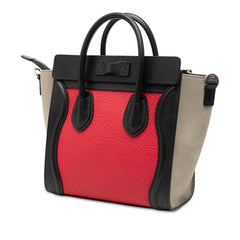 セリーヌ ラゲージ ナノショッパー ハンドバッグ ブラック レッド グレー レザー スウェード レディース CELINE 【中古】