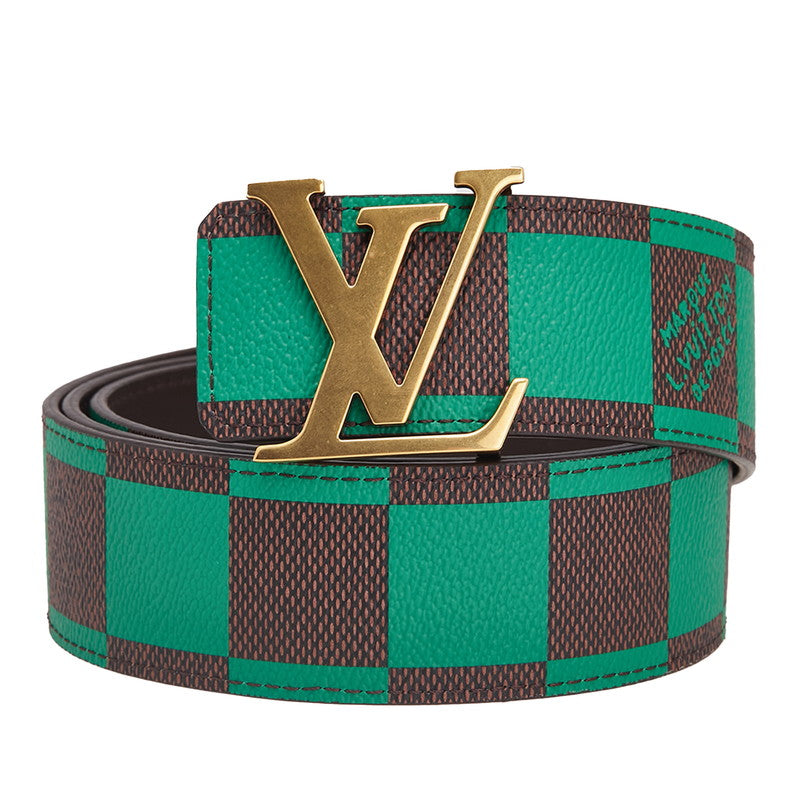 ルイ ヴィトン ダミエ LVイニシャル リバーシブル ベルト 95/38 M8545 グリーン ブラウン PVC レザー メンズ LOUIS VUITTON 【中古】
