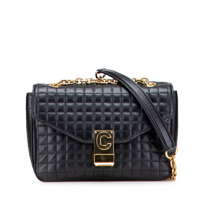 セリーヌ Cロゴ チェーン ショルダーバッグ ハンドバッグ ブラック レザー レディース CELINE 【中古】