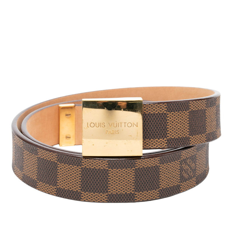 ルイ ヴィトン ダミエ サンチュール キャレ バックル ベルト M6802 ブラウン ゴールド PVC レザー メンズ LOUIS VUITTON 中古